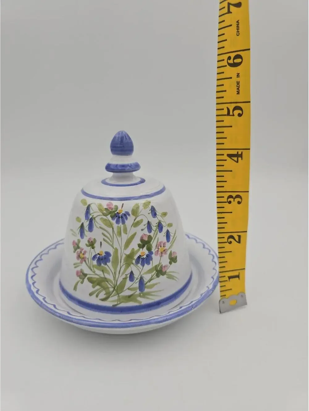 Handpainted Faience Style Studio Pottery Butter Dish/Cheese Dome Signed